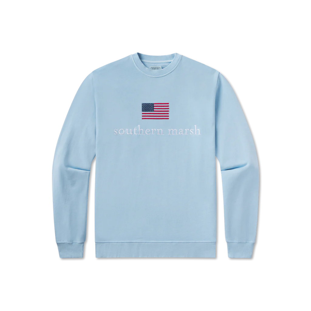 Southern Marsh American Flag Seawash Sweatshirt- Washed Blue Southern Marsh American Flag Seawash Sweatshirt- Washed Blue