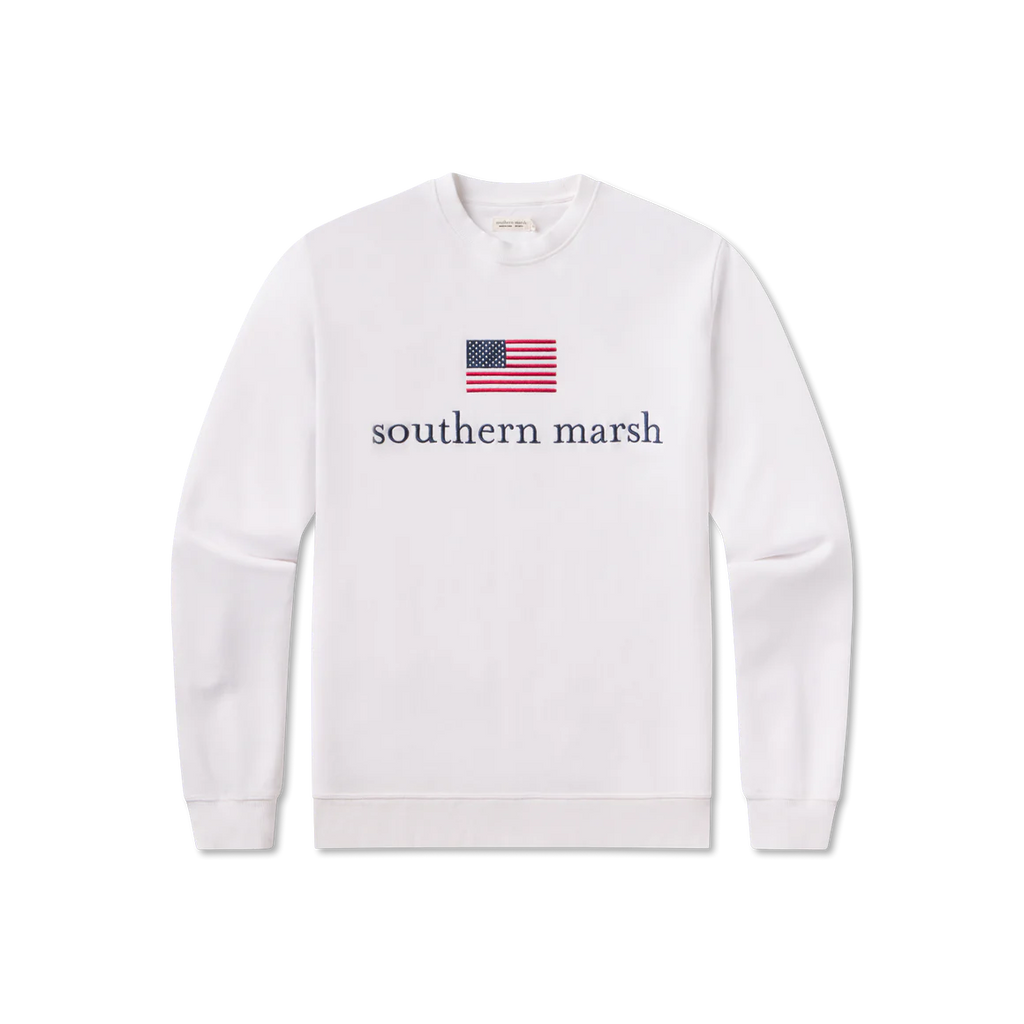 Southern Marsh American Flag Seawash Sweatshirt- White Southern Marsh American Flag Seawash Sweatshirt- White