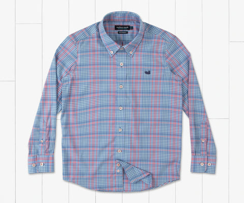 Southern Marsh YOUTH Caicos Dress Shirt- Blue&Coral