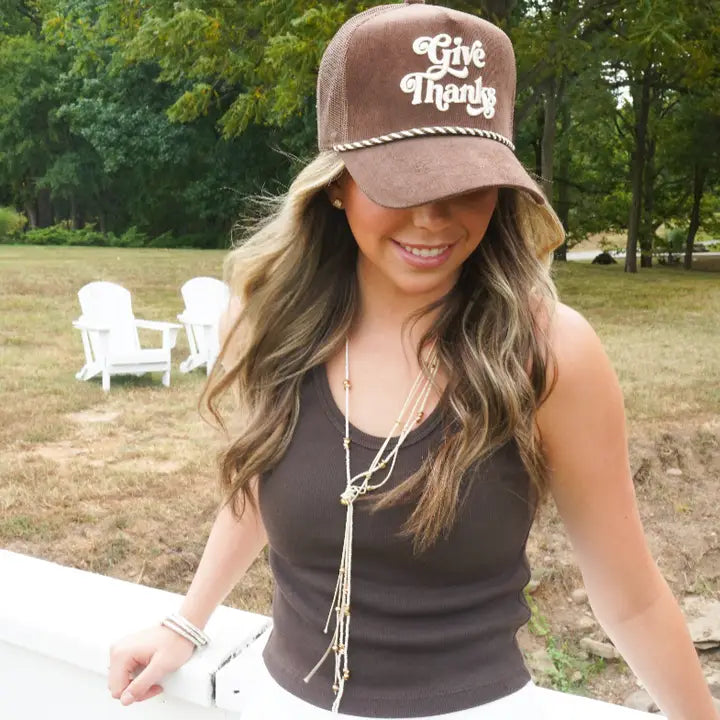 Give Thanks - Brown Corduroy Trucker Hat