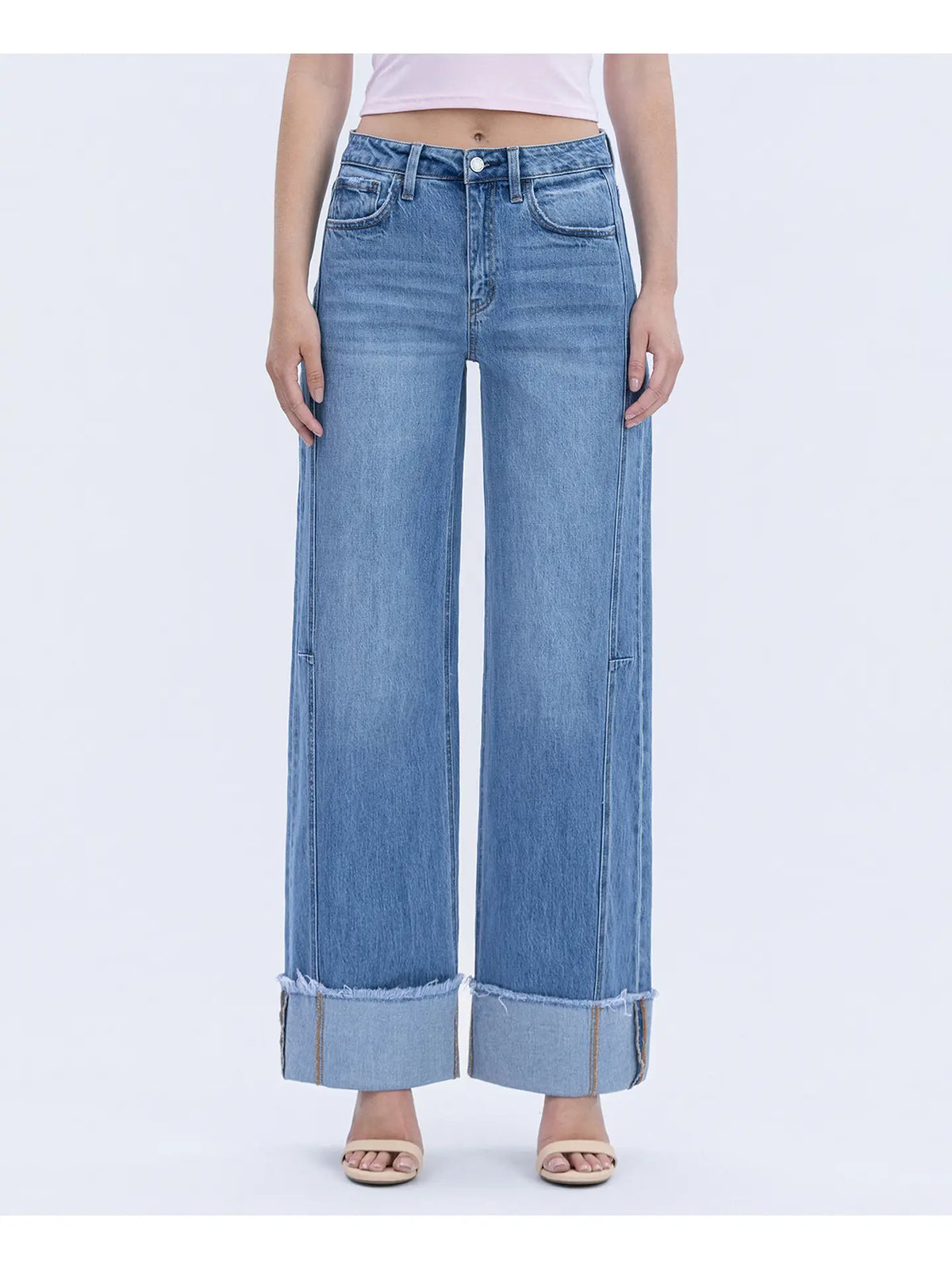 Cuffed Wide Leg Jeans