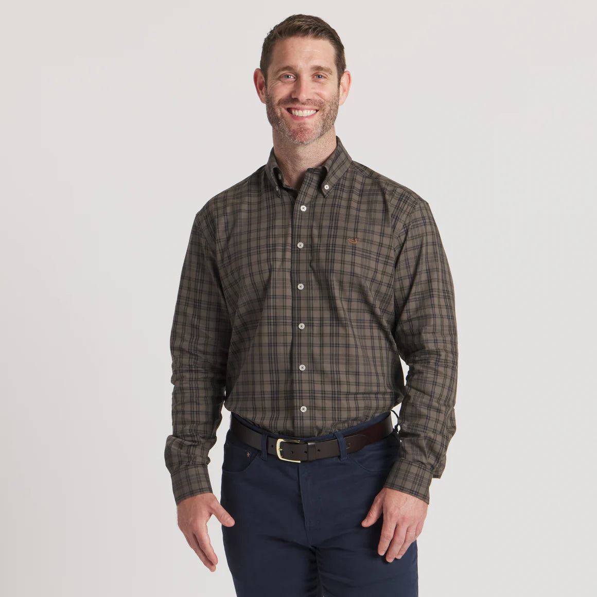 Southern Marsh Barnstable Lines Dress Shirt- Stone Brown&Black