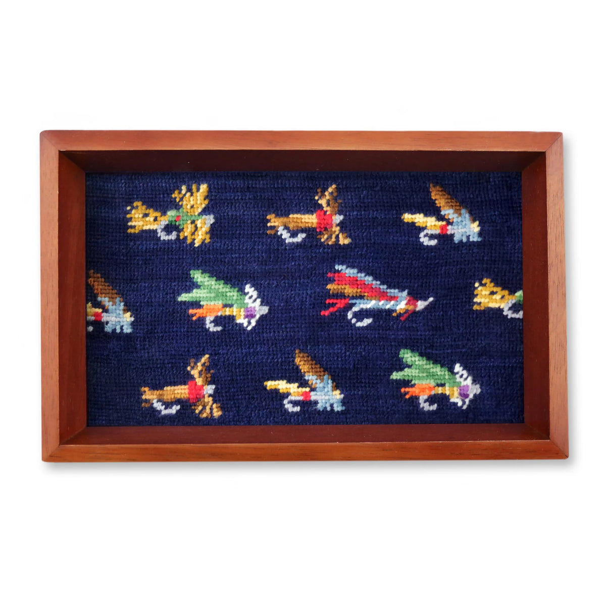 Fishing Flies Pattern Valet Tray (Dark Navy) (Chestnut Wood) Regular price