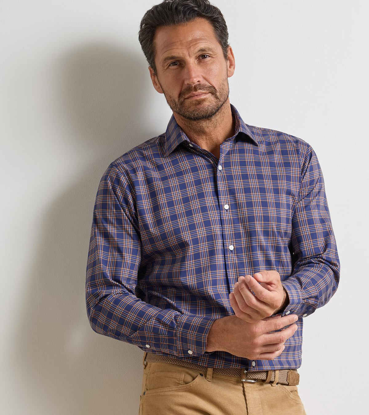 Richard Crown Lite Cotton-Stretch Sport Shirt- Navy
