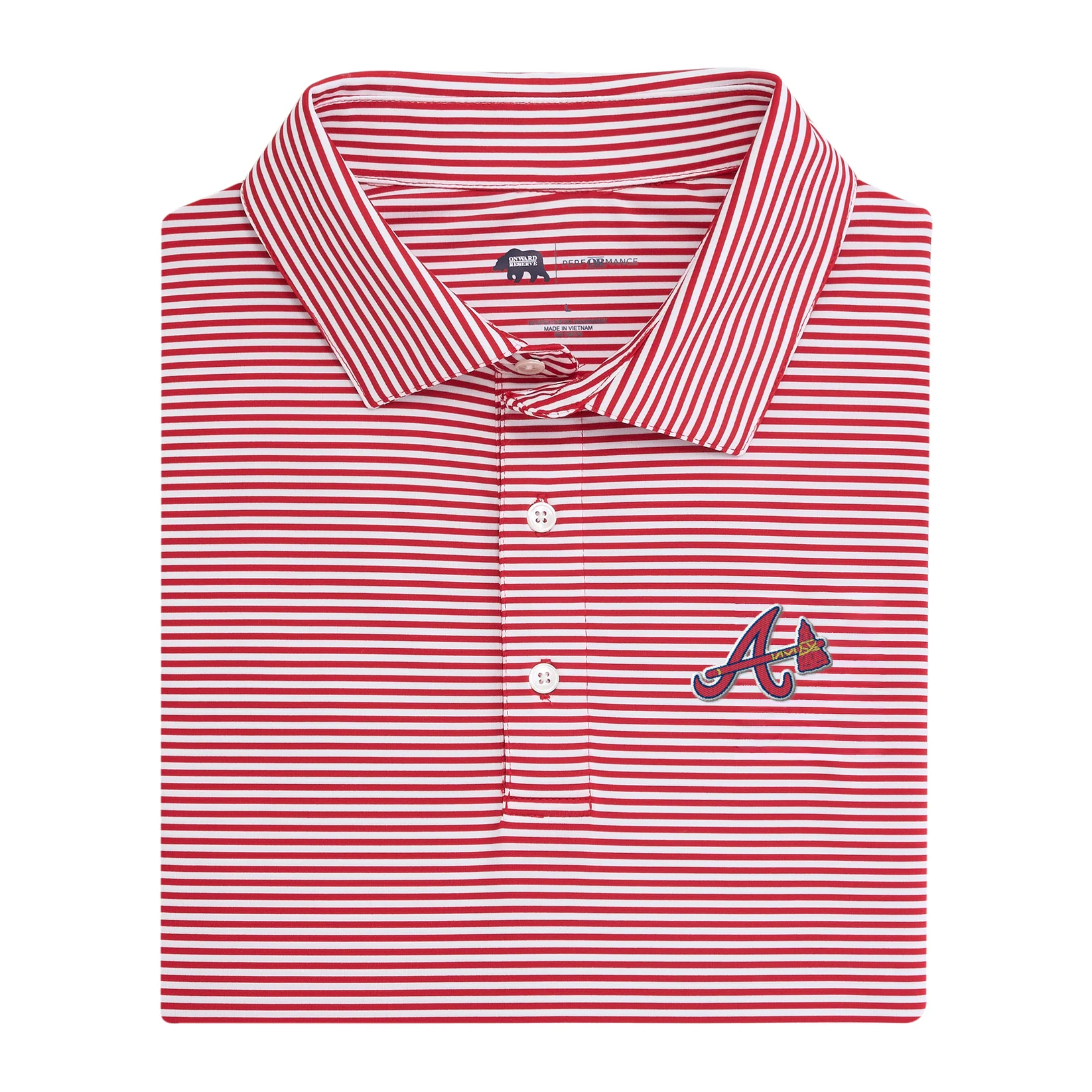Braves Tomahawk A Echo Stripe Performance Polo