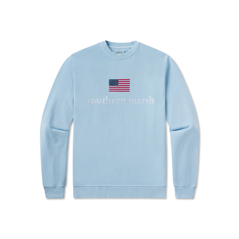 Southern Marsh American Flag Seawash Sweatshirt- Washed Blue