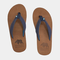 Leather Flip Flop with Navy Nylon Straps