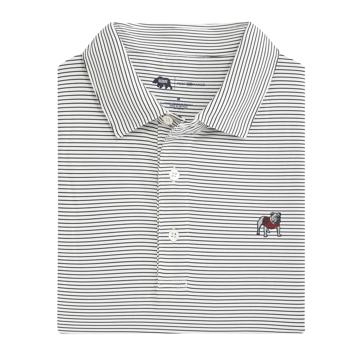 UGA Standing Bulldog Birdie Stripe Performance Polo - White/Black