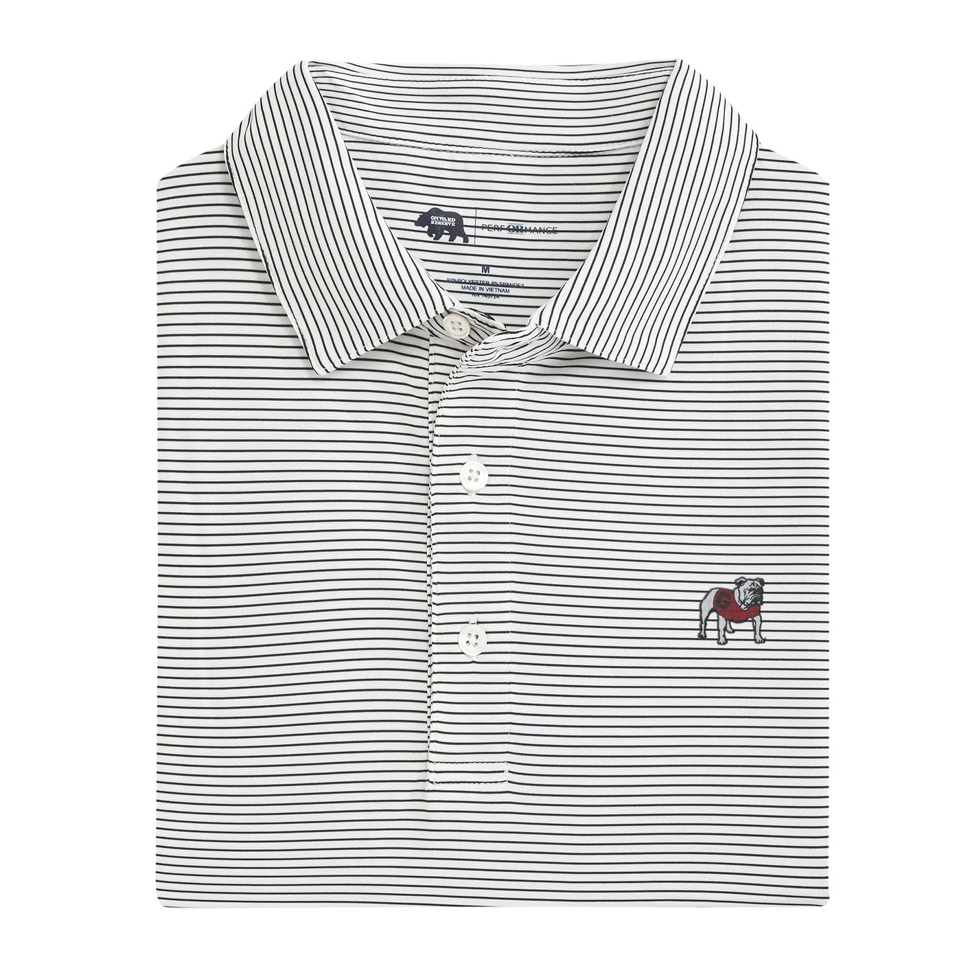 UGA Standing Bulldog Birdie Stripe Performance Polo - White/Black