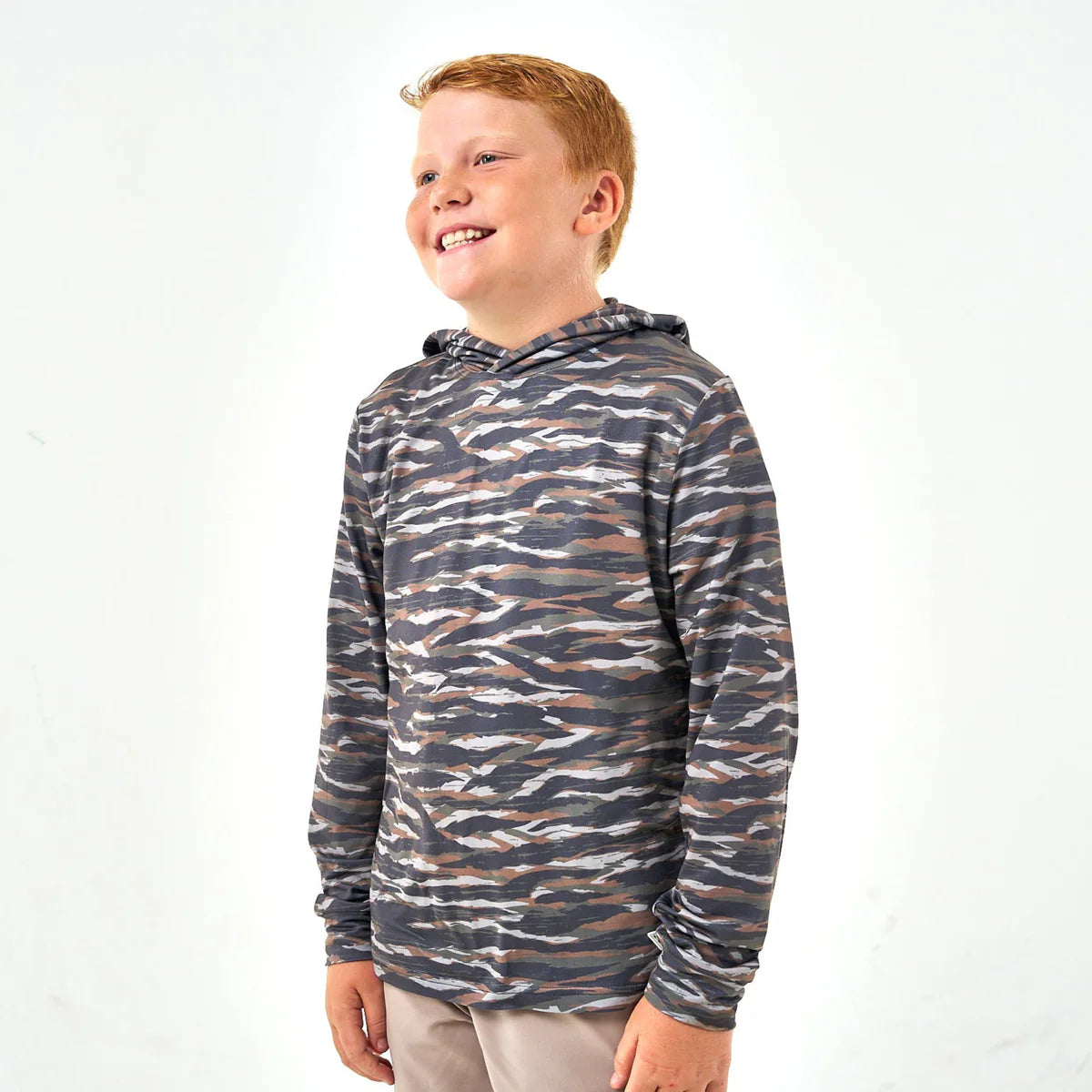 Burlebo YOUTH Performance Hoodie- Tiger Stripe Camo Wetland