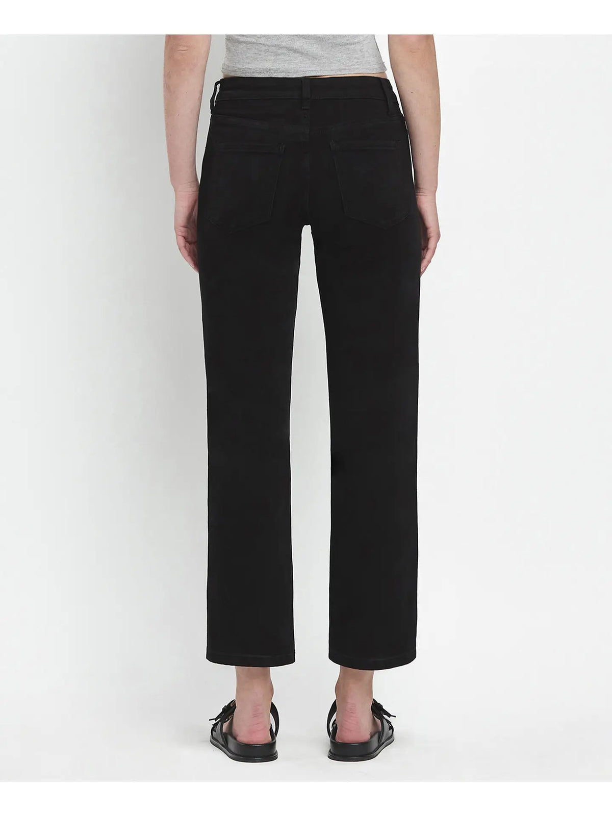 High Rise Black Ankle Straight Jeans