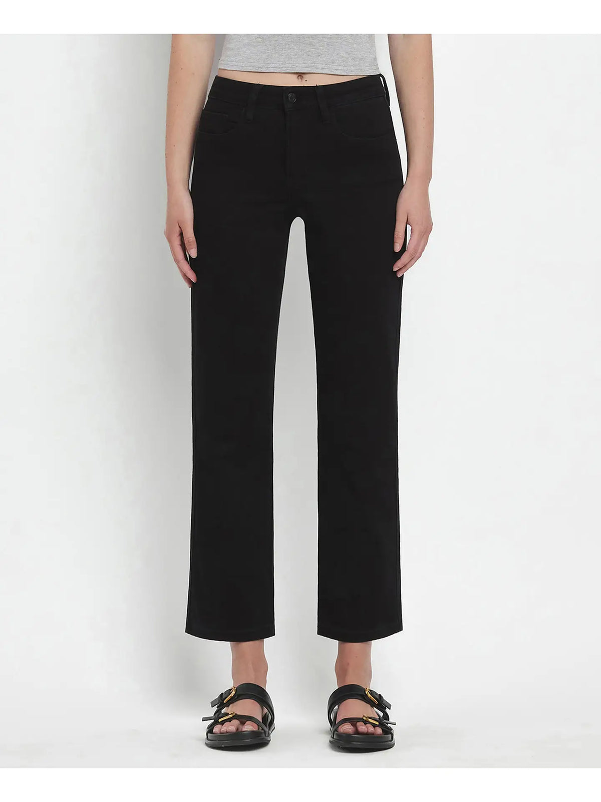 High Rise Black Ankle Straight Jeans