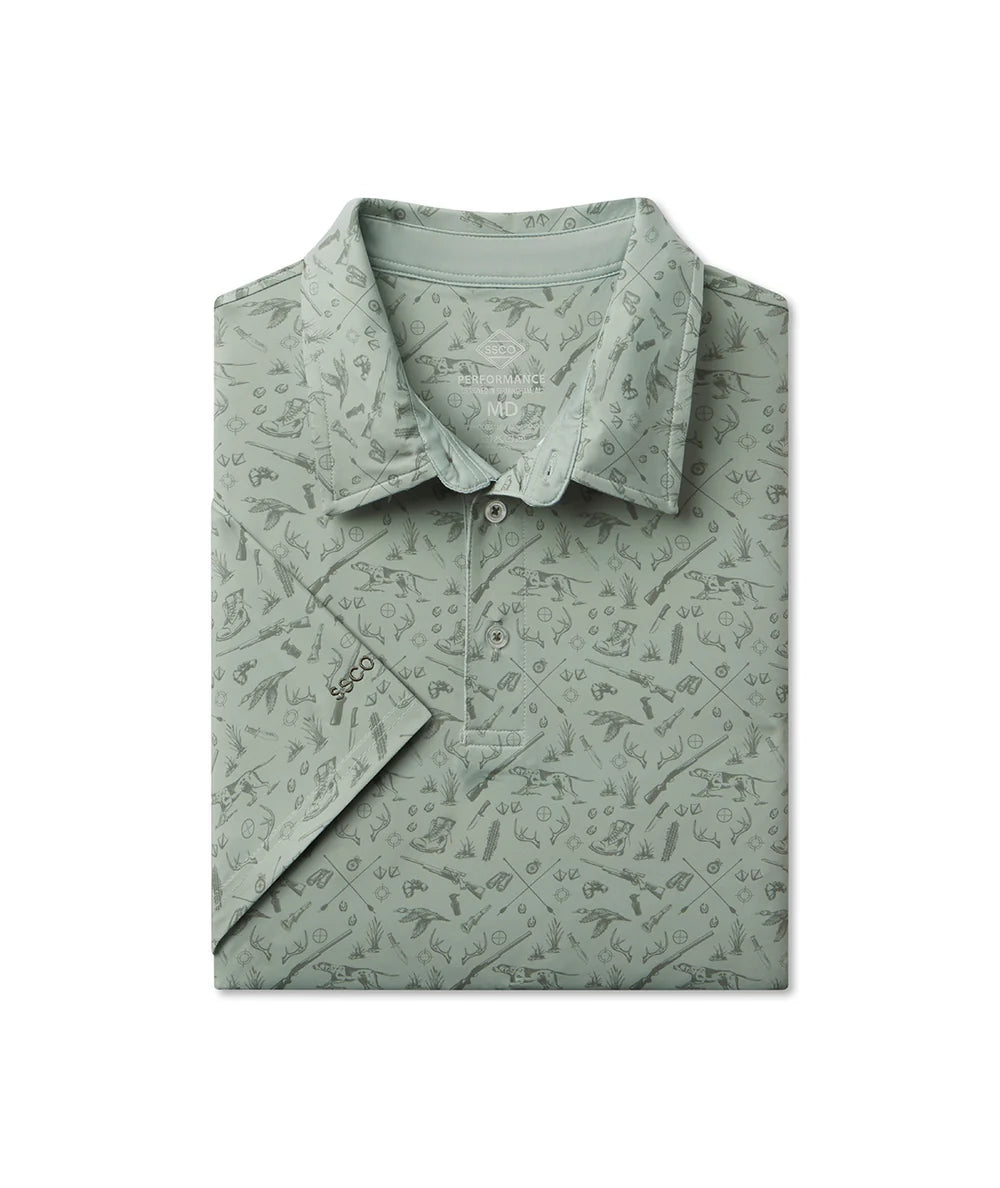 Quack n Rack Printed Polo- Sage