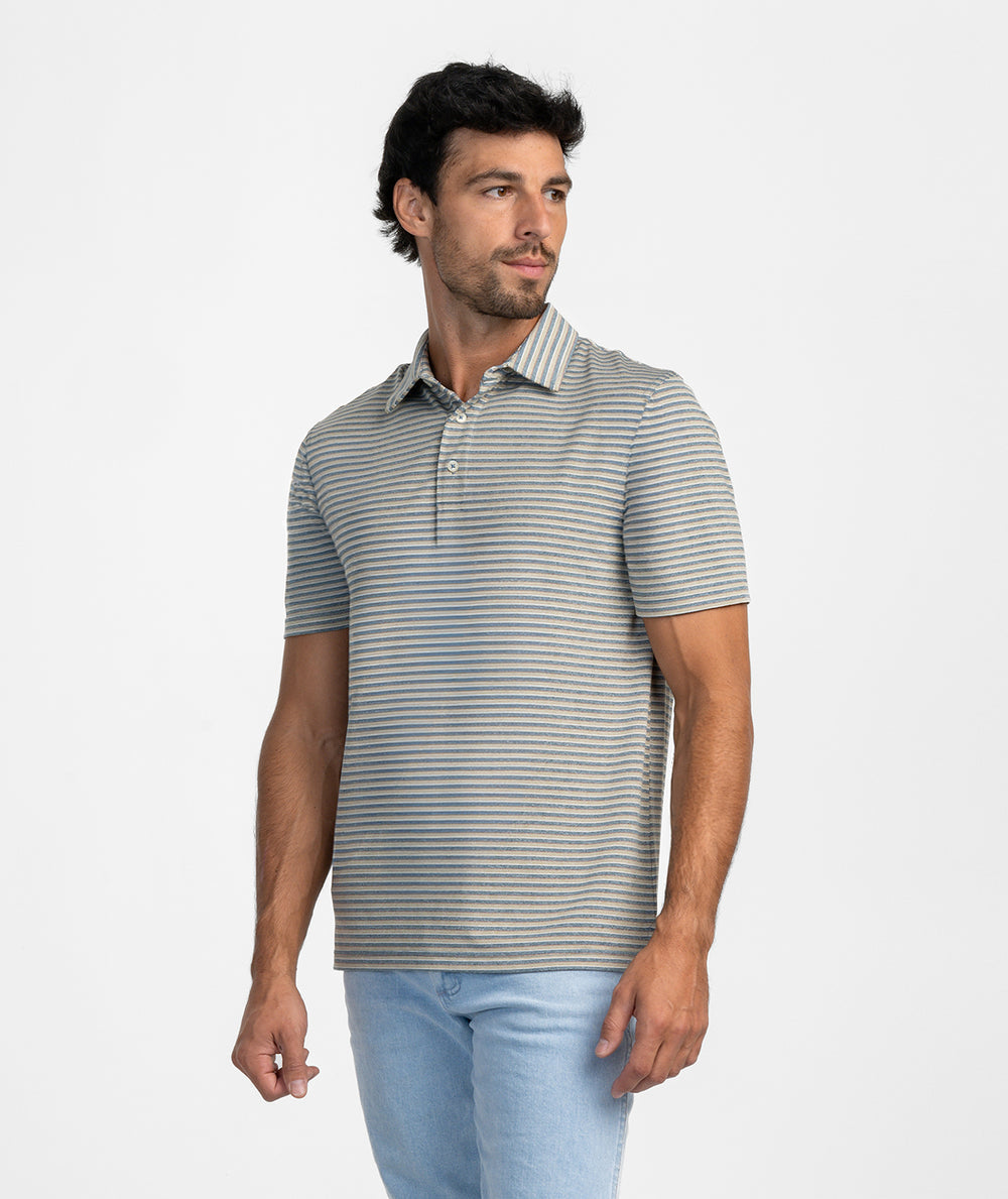 Cahaba Heather Stripe Polo - Blue Ridge