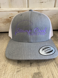 Stamp Creek Outfitters Trucker Hat- Grey W/ Purple